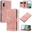 For Sony Xperia 10 V Tulips Embossed Leather Phone Case with Lanyard(Pink) - 1