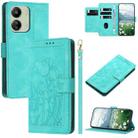 For Redmi 13C 4G / 5G Tulips Embossed Leather Phone Case with Lanyard(Green) - 1