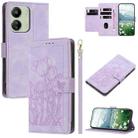 For Redmi 13C 4G / 5G Tulips Embossed Leather Phone Case with Lanyard(Purple) - 1