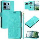 For Redmi Note 13 5G Tulips Embossed Leather Phone Case with Lanyard(Green) - 1