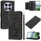 For Redmi Note 14 Pro 5G Tulips Embossed Leather Phone Case with Lanyard(Black) - 1