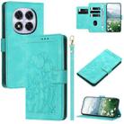 For Redmi Note 14 Pro+ 5G Tulips Embossed Leather Phone Case with Lanyard(Green) - 1