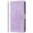 For Redmi Note 14 4G 164.84mm Tulips Embossed Leather Phone Case with Lanyard(Purple) - 2