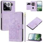 For Xiaomi 15 Pro Tulips Embossed Leather Phone Case with Lanyard(Purple) - 1