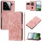For Xiaomi 15 Tulips Embossed Leather Phone Case with Lanyard(Pink) - 1