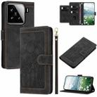 For Xiaomi 15 Tulips Embossed Leather Phone Case with Lanyard(Black) - 1
