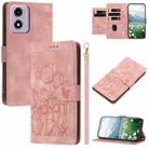 For Motorola Moto E14 Tulips Embossed Leather Phone Case with Lanyard(Pink) - 1