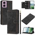 For Motorola Edge 5G 2024 Tulips Embossed Leather Phone Case with Lanyard(Black) - 1