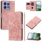 For Motorola Edge 50 Pro Tulips Embossed Leather Phone Case with Lanyard(Pink) - 1