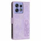 For Motorola Edge 50 Pro Tulips Embossed Leather Phone Case with Lanyard(Purple) - 3