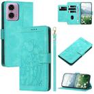 For Motorola Moto G24 Tulips Embossed Leather Phone Case with Lanyard(Green) - 1