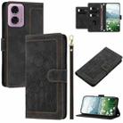 For Motorola Moto G24 Tulips Embossed Leather Phone Case with Lanyard(Black) - 1