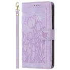 For Motorola Moto G34 Tulips Embossed Leather Phone Case with Lanyard(Purple) - 2