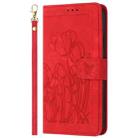 For Motorola Moto G34 Tulips Embossed Leather Phone Case with Lanyard(Red) - 2