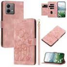 For Motorola Moto G84 Tulips Embossed Leather Phone Case with Lanyard(Pink) - 1