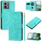 For Motorola Moto G84 Tulips Embossed Leather Phone Case with Lanyard(Green) - 1