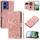 For Motorola Moto G85 Tulips Embossed Leather Phone Case with Lanyard(Pink) - 1