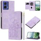 For Motorola Moto G85 Tulips Embossed Leather Phone Case with Lanyard(Purple) - 1