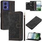 For Motorola Moto G85 Tulips Embossed Leather Phone Case with Lanyard(Black) - 1