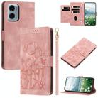 For Motorola Moto G05 Tulips Embossed Leather Phone Case with Lanyard(Pink) - 1