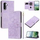 For Samsung Galaxy A36 5G Tulips Embossed Leather Phone Case with Lanyard(Purple) - 1