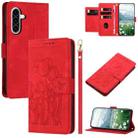 For Samsung Galaxy A36 5G Tulips Embossed Leather Phone Case with Lanyard(Red) - 1