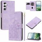 Samsung Galaxy A54 5G Tulips Embossed Leather Phone Case with Lanyard(Purple) - 1