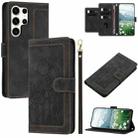 For Samsung Galaxy S25 Ultra 5G Tulips Embossed Leather Phone Case with Lanyard(Black) - 1