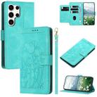 For Samsung Galaxy S24 Ultra 5G Tulips Embossed Leather Phone Case with Lanyard(Green) - 1