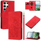 For Samsung Galaxy S24 Ultra 5G Tulips Embossed Leather Phone Case with Lanyard(Red) - 1