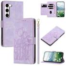 For Samsung Galaxy S23+ 5G Tulips Embossed Leather Phone Case with Lanyard(Purple) - 1