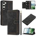 For Samsung Galaxy S23+ 5G Tulips Embossed Leather Phone Case with Lanyard(Black) - 1