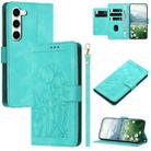 For Samsung Galaxy S23 5G Tulips Embossed Leather Phone Case with Lanyard(Green) - 1