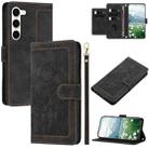 For Samsung Galaxy S23 5G Tulips Embossed Leather Phone Case with Lanyard(Black) - 1