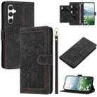 For Samsung Galaxy S23 FE 5G Tulips Embossed Leather Phone Case with Lanyard(Black) - 1