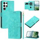 For Samsung Galaxy S22 Ultra 5G Tulips Embossed Leather Phone Case with Lanyard(Green) - 1