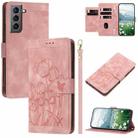 For Samsung Galaxy S22+ 5G Tulips Embossed Leather Phone Case with Lanyard(Pink) - 1