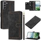 For Samsung Galaxy S21+ 5G Tulips Embossed Leather Phone Case with Lanyard(Black) - 1