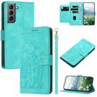 For Samsung Galaxy S21 5G Tulips Embossed Leather Phone Case with Lanyard(Green) - 1