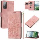 For Samsung Galaxy S20 FE Tulips Embossed Leather Phone Case with Lanyard(Pink) - 1