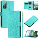 For Samsung Galaxy S20 FE Tulips Embossed Leather Phone Case with Lanyard(Green) - 1