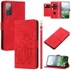 For Samsung Galaxy S20 FE Tulips Embossed Leather Phone Case with Lanyard(Red) - 1