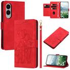 For Samsung Galaxy S25 Edge 5G Tulips Embossed Leather Phone Case with Lanyard(Red) - 1