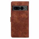 For Google Pixel 7 Lace Floral Embossed Magnetic Buckle PU Phone Case With Wrist Strap(Brown) - 3