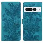 For Google Pixel 7 Pro Lace Floral Embossed Magnetic Buckle PU Phone Case With Wrist Strap(Green) - 1