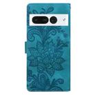 For Google Pixel 7 Pro Lace Floral Embossed Magnetic Buckle PU Phone Case With Wrist Strap(Green) - 3