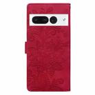 For Google Pixel 7 Pro Lace Floral Embossed Magnetic Buckle PU Phone Case With Wrist Strap(Red) - 3