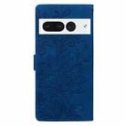 For Google Pixel 7 Pro Lace Floral Embossed Magnetic Buckle PU Phone Case With Wrist Strap(Blue) - 3