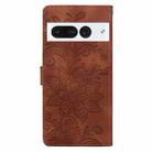 For Google Pixel 7 Pro Lace Floral Embossed Magnetic Buckle PU Phone Case With Wrist Strap(Brown) - 3