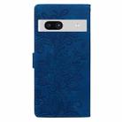 For Google Pixel 7A Lace Floral Embossed Magnetic Buckle PU Phone Case With Wrist Strap(Blue) - 3